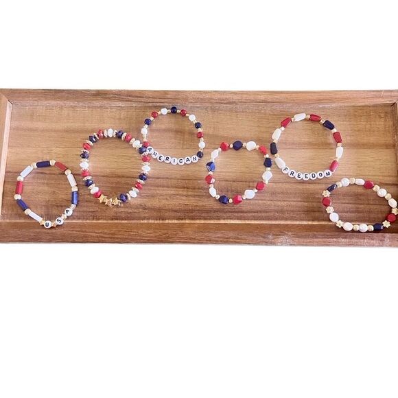 4th Of July Patriotic American USA Freedom Stretch Bangle Set Of 6 Unisex New - Picture 3 of 9